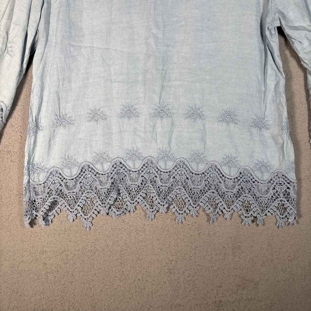 Chicos Tunic Top Size XL‎ (3) Powder Blue Crochet Boho Bohemian Fairy Witchy - Picture 14 of 16